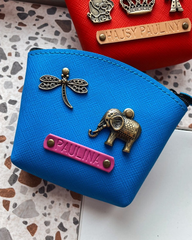 personalizowany portfel, personalizowana portmonetka z imieniem przypinkami