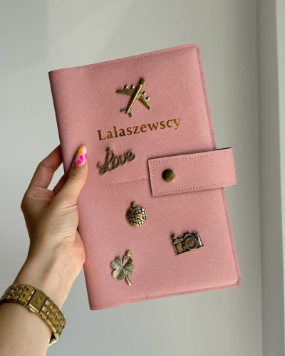 Organizer Podróżny Rodzinny, Etui na 4 Paszporty - Pudrowy Róż